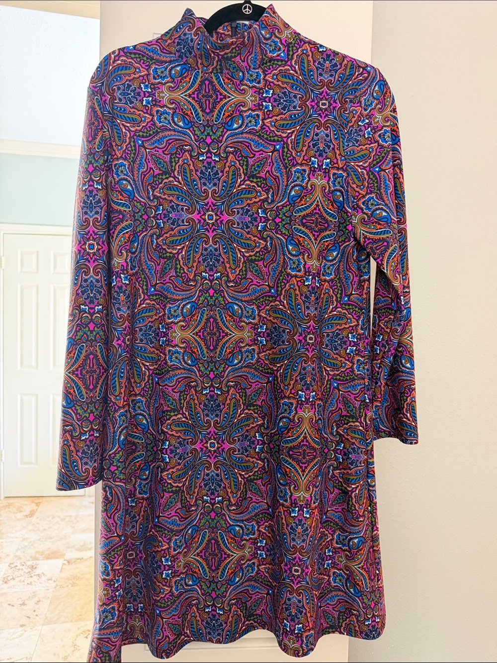 Jude Connally Purple Multicolor Paisley Mock Neck Mini Dress